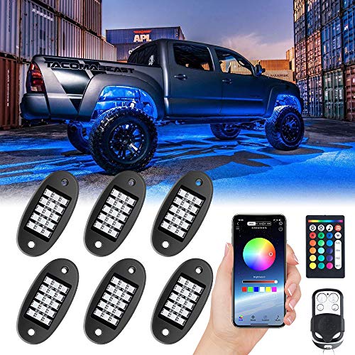 Product Cover MustWin RGB LED Rock Lights,90 LEDs Multicolor Neon Underglow Waterproof Music Lighting Kit with APP & RF Control for Jeep Off Road Truck Car ATV SUV Motorcycle（6 Pods）-Ship from America