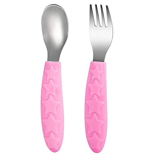 Product Cover Toddler Utensils Kids Silverware 18/10 Stainless Steel Baby Spoon and Fork Set for Self Feeding Learning BPA Free Twinkle Little Star Flatware for Child Pink for 12 Months+