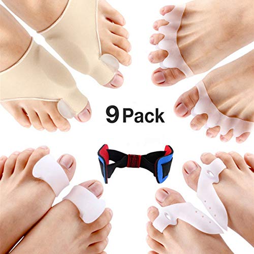 Product Cover Bunion Corrector and Bunion Pain Relief Kit, Gel Bunion Pads & Sleeve, Toe Separators Spacers Straighteners for Men and Women- Hammer Toe,Hallux Valgus, Big Toe Joint in Toe 9 Pack