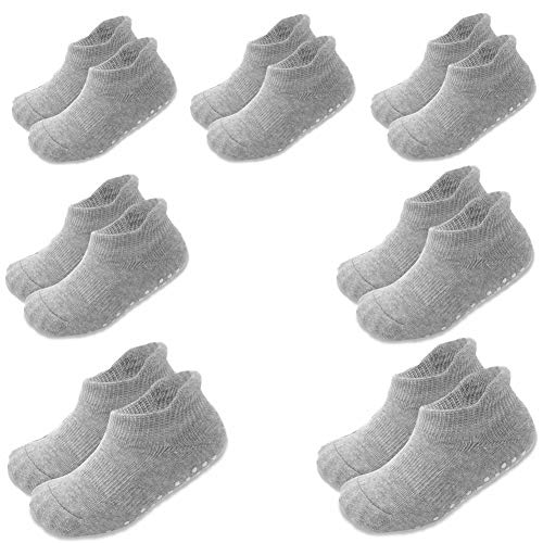 Product Cover Toddler Grip Ankle Socks, Suitable for Baby Skid Soles Non-slip Warm, Infant Kids Boys Girls Combed Cotton Socks 7 Pairs, gray.