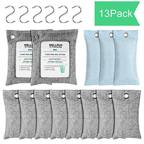 Product Cover Bamboo Charcoal-Air Purifying Bag 13 Pack(2x200g 3x75g 8x50g) with 6 Hooks Natural Air Freshener Activated Charcoal Odor Eliminators Odor Car Deodorizer Closet and Room Air Purifier Moisture Absorber