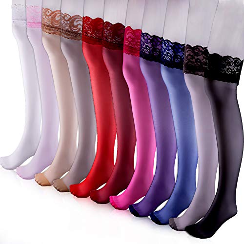 Product Cover Duufin 11 Pairs Thigh High Stockings Lace Thigh High Socks Top Lace Stockings Sheer Thigh High Stockings for Women