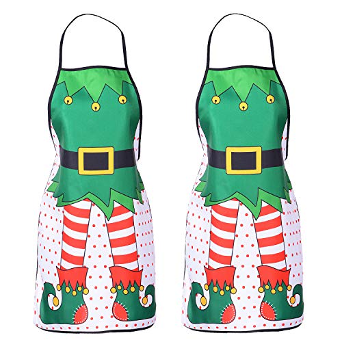 Product Cover DearHouse 2 Pack Christmas Elf Apron, Cute Adjustable Kitchen Chef Bib BBQ Cooking Funny Flirty Aprons for Adult，Holiday Kitchen Apron Funny Creative Thanksgiving