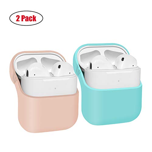 Product Cover AMTRTT for AirPods Case (2 Pack), Protective Soft Silicone Cover for Apple Airpod Case Series 2 Series 1 - Pink/Turquoise - Apple Skin Shock Proof Wireless Charging case