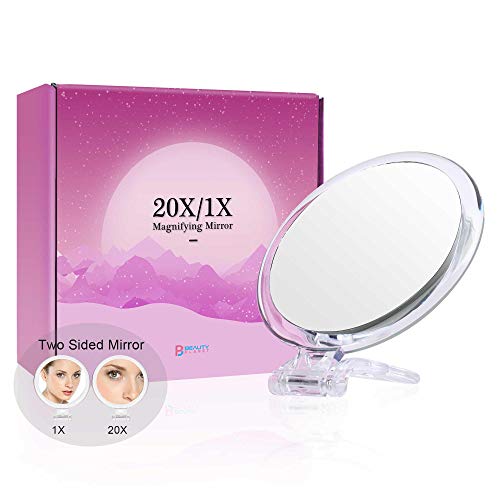 Product Cover 5Inch,20X Magnifying Mirror, Two Sided Mirror, 20X/1X Magnification, Folding Makeup Mirror with Handheld/Stand,Use for Makeup Application, Tweezing, and Blackhead/Blemish Removal. (Silver)