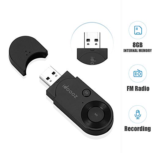 Product Cover Mp3 Player,USB Stick Mp3 Player with Clip Running,idoooz X1 8GB Mp3 Music Player with FM Radio Voice Recorder,Support One-Button for Recording(Black)