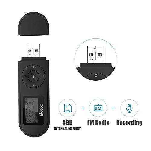 Product Cover Mp3 Player,USB Mp3 Player with FM Radio,Voice Recorder,idoooz U2 8GB Music Player Support One-Button for Recording (Black)