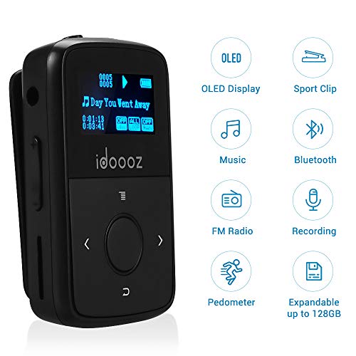 Product Cover Mp3 Player,Clip Mp3 Player with Bluetooth,idoooz 8GB U5 Lossless Sound Music Player with FM Radio Voice Recorder for Sport Running,Expandable up to 128GB (Black)