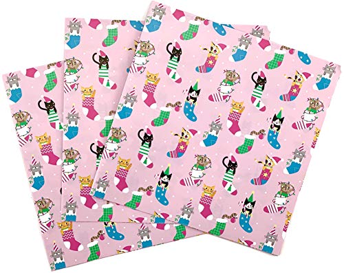 Product Cover Pink Christmas Kitty Gift Wrapping Paper - Folded Flat 30 x 20 Inch - 3 Sheets