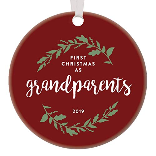 Product Cover Our First Christmas As Grandparents Ornament 2019 Gift Ideas 1st Time Grandma Grandpa Newborn Baby Xmas Memory Keepsake Pretty Red Holiday Decor Flora Wreath 3