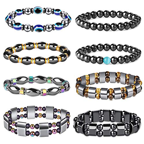 Product Cover Subiceto 8 Pcs Hematite Bracelet for Men Women Magnetic Tiger Eye Therapy Bracelet Healthcare Weight Loss Pain Relief Bracelets Sets