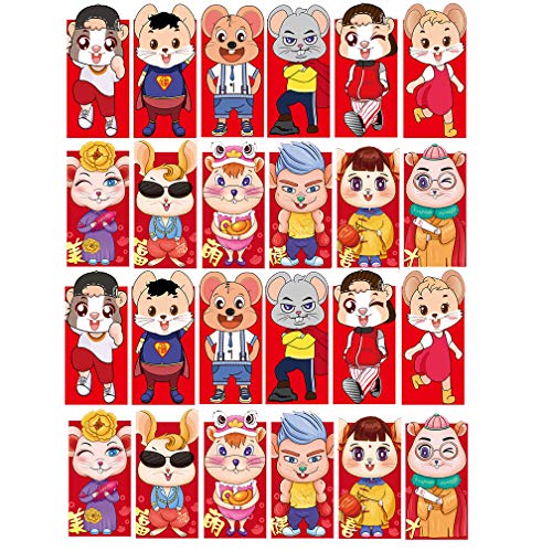Product Cover Chinese New Year Rat Red Envelopes Lunar Mouse Year Hong Bao Lucky Money Packet Cash Gifts for 2020 Spring Festival Christmas Birthday Wedding Thank You Card (24 Pack Cartoon Mouse 2020)
