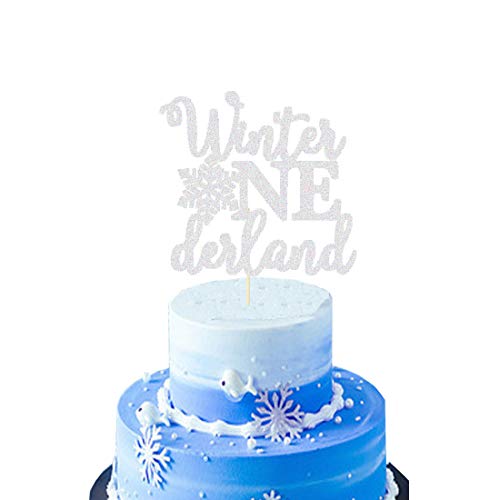 Product Cover HEETON Winter Onederland Cake Topper Silver Snowflake Winter First Birthday Winter One 1st Party Decorations Supplies Baby Boy Girl