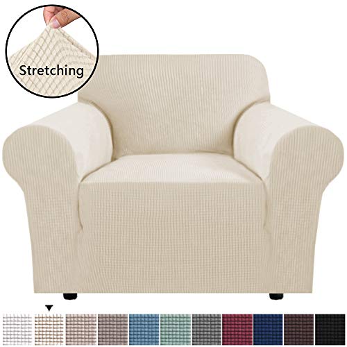 Product Cover H.VERSAILTEX Stretch Chair Sofa Slipcover 1-Piece Couch Armchair Cover Furniture Protector Fit Chair Width Up to 48 Inches Soft with Elastic Bottom for Kids(One Seater Chair, Natural)