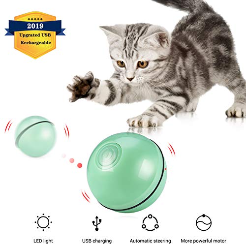 Product Cover Cat Toys Ball Smart Interactive Cat Toy Automatic 360 Degree Self-Rotating Ball USB Rechargeable Build-in Spinning LED Light Pet Toy for Indoor Kitty Exercise Toys (Green)