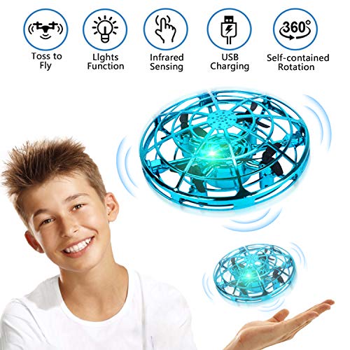 Product Cover UFO Drone-Hand Operated Drones Flying Ball Drones for Kids and Adults, Indoor Flying Toys with 360 Rotating and Shinning LED Lights Helicopter Toy for Boys or Girls (Blue)