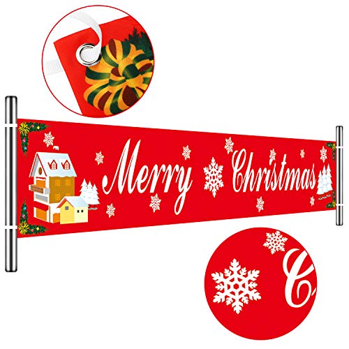 Product Cover Huge Red Black Plaid Merry Christmas Banner Large Xmas Sign Decorations with Delicate Print for Xmas House Home Outdoor Party Decor, 9.8 x 1.6 Feet (Style Set 1)