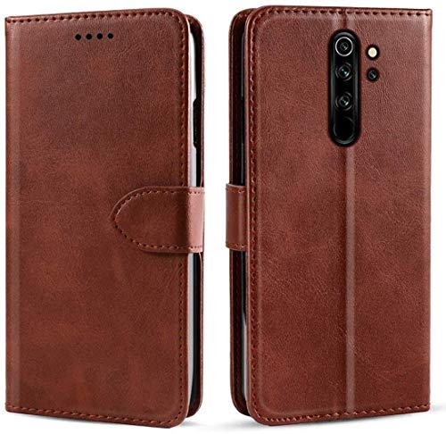 Product Cover SkinticeTM Flip Case | Premium Leather Finish | Inside TPU with Card Pockets | Wallet Stand | Shock Proof | Magnetic Closure | 360 Degree Complete Protection Flip Cover for Xiaomi Redmi Note 8 Pro (Vintage Flip Brown)
