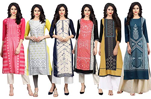 Product Cover Heer_Creation Women's Crepe Stitched Kurti Combo Pack of 6 (Multi-Coloured)
