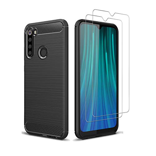 Product Cover Avesfer for Xiaomi Redmi Note 8 Case with Screen Protector Tempered Glass Lightweight Shock Absorbing Resilient TPU Cover [Scratch Resistant] Carbon Fiber (Black)