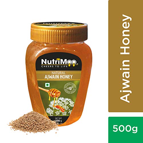 Product Cover NUTRIMOO Pure & Natural Honey with Ajwain | Half Kg Big Pack | 100% Natural Flower Bees with Multi Benefits of Ajwain - NutriMoo - 500gms PET Bottle