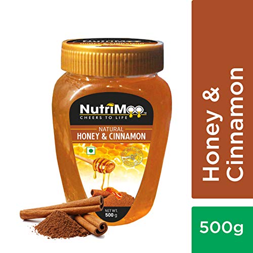 Product Cover NUTRIMOO Pure & Natural Honey with Cinnamon | Raw Big Pack | 100% Natural Flower Bees with Multi Benefits of Cinnamon - NutriMoo - 500gms PET Bottle