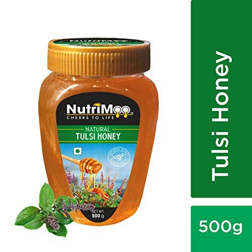Product Cover NUTRIMOO Pure & Natural Honey with Tulsi | Half Kg Big Pack | 100% Natural Tulsi Flower Bees - NutriMoo - 500gms PET Bottle