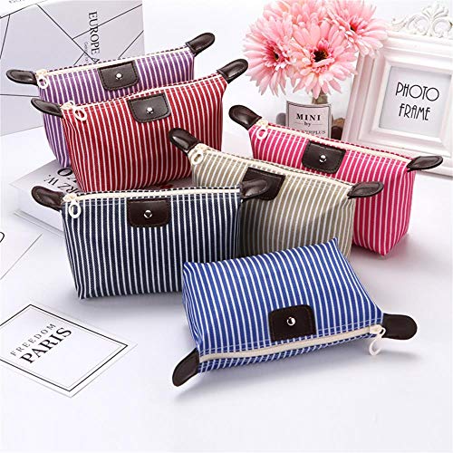 Product Cover Waterproof Stripe Cosmetic Bag, Foldable, Large-capacity Design, Multifunctional Bag for Cosmetics, Toiletries, Stationery, etc, 6 Packs.