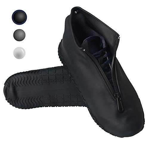 Product Cover Imagedo Waterproof Shoe Covers, Reusable Outdoor Silicone Shoe Covers with Zipper No-Slip Silicone Rubber Shoe Protectors for Kids,Men and Women (Black, Medium)