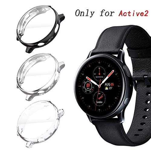Product Cover KPYJA for Samsung Galaxy Watch Active 2 44mm Screen Protector, All-Around TPU Anti-Scratch Flexible Case Soft Protective Bumper Cover for Galaxy Watch Active 2 Smartwatch (Black/Silver/Clear, 44mm)