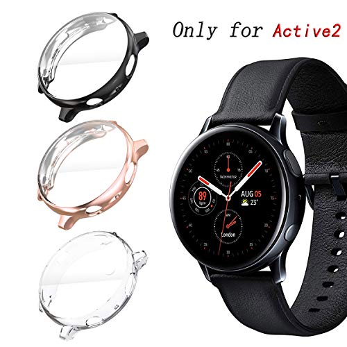 Product Cover KPYJA for Samsung Galaxy Watch Active 2 40mm Screen Protector, All-Around TPU Anti-Scratch Flexible Case Soft Protective Bumper Cover for Galaxy Watch Active 2 Smartwatch (Black/Rose Gold/Clear, 40mm)