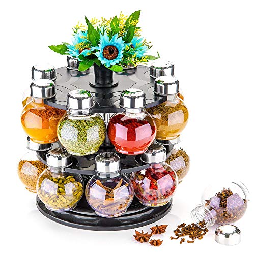 Product Cover Elegant EnterpriseTM Plastic Multipurpose Revolving Spice Jar/Condiment Set Rack, 16 Pieces, Multicolor