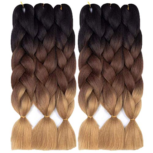 Product Cover RN BEAUTY Ombre Braiding Hair 6 Packs 24 Inch Ombre Jumbo Braiding Hair Synthetic Braids Hair Extensions (Black/Dark Brown/Light Brown)