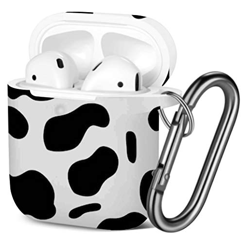 Product Cover [ Compatible with AirPods 2 and 1 ] Shockproof Soft TPU Gel Case Cover with Keychain Carabiner for Apple AirPods (Cow)