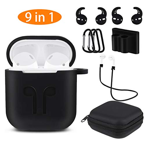 Product Cover Protective Silicone Case Made for Airpods Case Cover, 9 in 1 Accessories Kits Compatible with Apple Airpods 2 1 Case Cover, Dust-Proof Shock&Scratch-Resistant Case for AirPods Charging Case Black