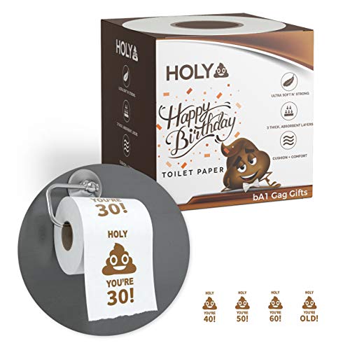 Product Cover Happy 30th Birthday Toilet Paper - Funny Prank, Decoration, or Gag Gift Idea - Ultra Soft, Strong 'n Sturdy - 3 Ply