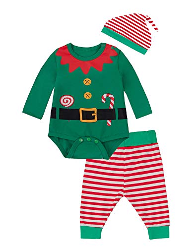 Product Cover Newborn Santa Claus Outfit Set Baby Boy Christmas Elf Striped Pants Set & Hat