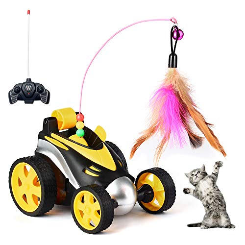 Product Cover LATT Remote Control Cat Feather Toy, Interactive Robotic Toy 360 Degree Rotating Car for Cat, Automatic Chaser Prank Toy for Kitten, Funny Toy Gifts for Pet (No Battery Included)