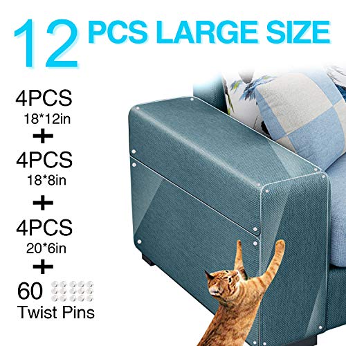Product Cover Furniture Protectors from Cats 12 pcs Cat Scratch Deterrent Sheet | Double-Sided Training Tape an-ti Pet Scratch for Leather Couch Furniture Protector (12Pcs for fabric, leather, etc.all sofas)
