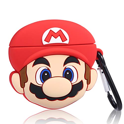 Product Cover Lupct Cute Mario Compatible with Airpods 1/2 Case Soft Silicone, Cartoon 3D Cool Air pods Design Cover, Fun Kawaii Fashion Stylish Funny Cases for Kids Girls Teens Boys Character Skin Keychain Airpod