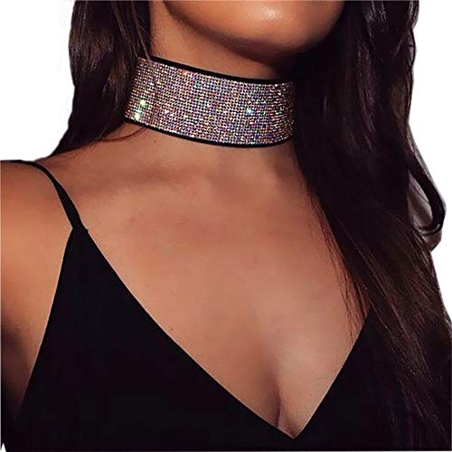 Product Cover Shining Crystal Rhinestone Choker Necklace Pendant Statement Necklaces Wide Collar Necklaces for Women Nightclub Party Jewelry (Color1)