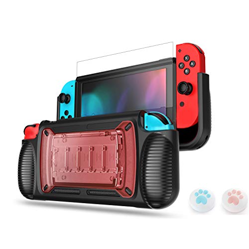 Product Cover LeyuSmart Grip Case for Nintendo Switch, with Tempered Glass Screen Protector & Cat Claw Caps (Red)