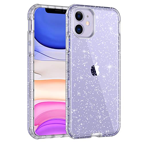 Product Cover LONTECT for iPhone 11 Case Glitter Crystal Clear Sparkle Bling Heavy Duty Hybrid Sturdy Armor High Impact Shockproof Protective Cover Case for Apple iPhone 11 6.1 2019, Purple Clear/Silver Glitter