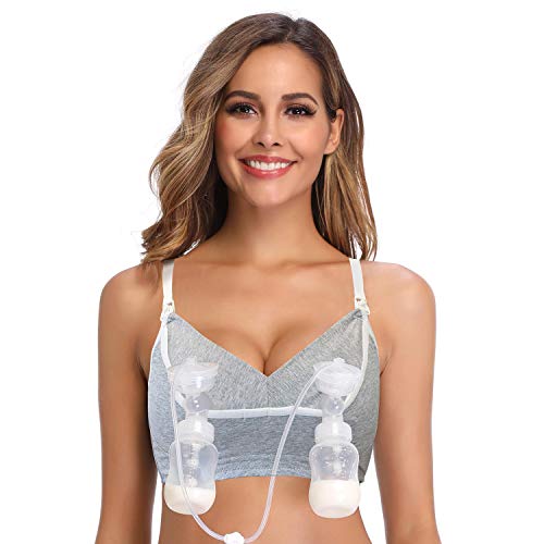 Product Cover Hands-Free Pumping Bra and Nursing Bra, Adjustable Breastfeeding Bra, Suitable for Breast Pumps, XS-XXXL, L, GreyWhite