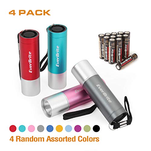 Product Cover EverBrite 4-Pack Mini LED Aluminum Flashlight, Random Color, Handheld Torch with Lanyard 3AAA Battery Included (Hurricane Supplies, Camping, Hiking, Emergency, Hunting)