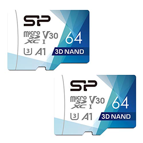 Product Cover Silicon Power 64GB 2-Pack R/W up to 100/ 80MB/s Superior Pro Micro SDXC UHS-I (U3), V30 4K A1, High Speed MicroSD Card with Adapter
