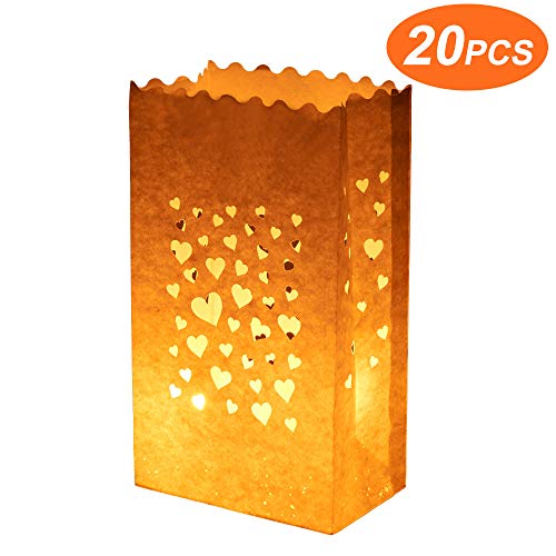 Product Cover Furuki Luminary Bags, Candle Bags, White Luminary Bags, Flame Resistant Paper Material, for Home and Yard Wedding, Reception, Party and Event Decor, Set of 20, Tealight Bags