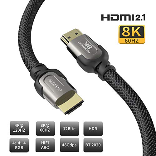 Product Cover 8K HDMI Cable, AUDIANO 8K HDMI 2.1 Cable 100% Real 8K, High Speed 48Gbps 8K@60Hz 7680P Dolby Vision, HDCP 2.2, 4:4:4 HDR, eARC Compatible with Apple TV, Samsung QLED TV (10ft)