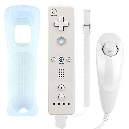 Product Cover Wii Remote Controller and Nunchuck Controller Compatible for Nintendo Wii&Wii U Console - with Silicone Case and Wrist Strap (White)