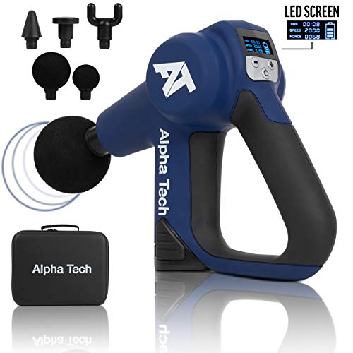 Product Cover AlphaTech Handheld Percussion Massage Gun, New Upgraded Premium Electric Deep Tissue Massager for Muscle Pain, Soreness, and Stiffness, Ultra Quiet, 15 Speed High-Intensity, Includes 5 Heads
